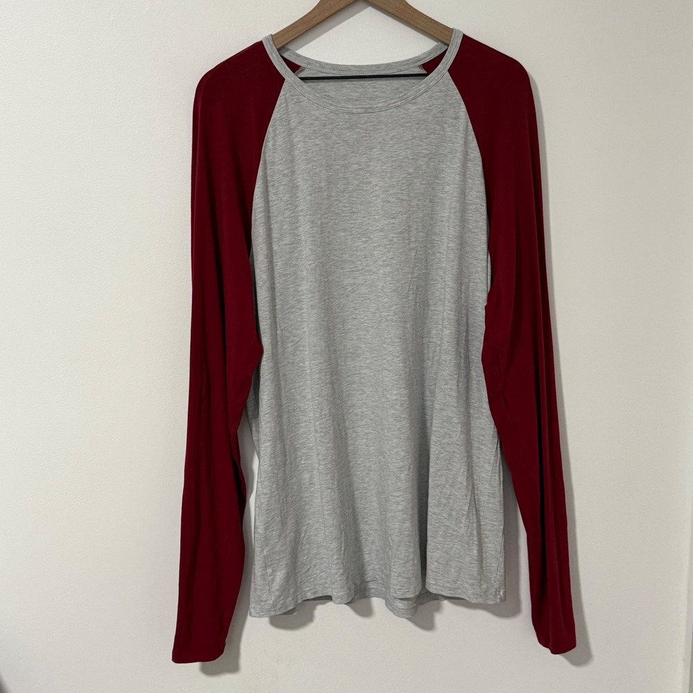 Lululemon Bodhi Long Sleeve Mens L Gray Red Baseball Tee Workout Shirt Sporty